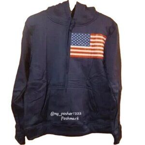 American Flag Eagle U.S.A Veteran Pullover Fleece Hoodie Navy Blue (Sizes M & L)
